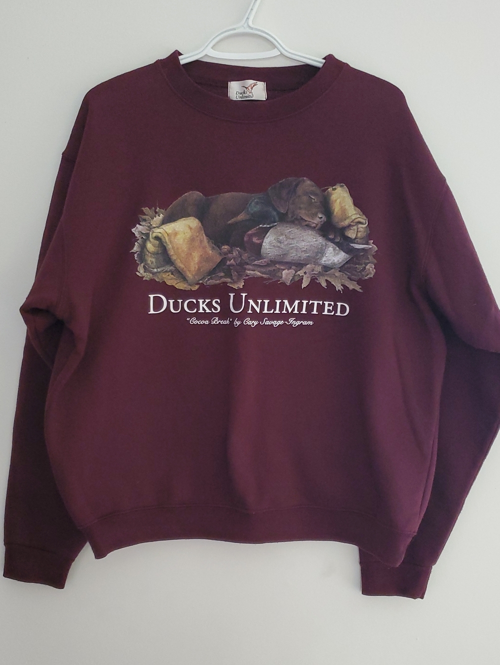 Vintage 90s Ducks Unlimited "Cocoa Break" Sweatshirt Burgundy Boxy Fit 25x25